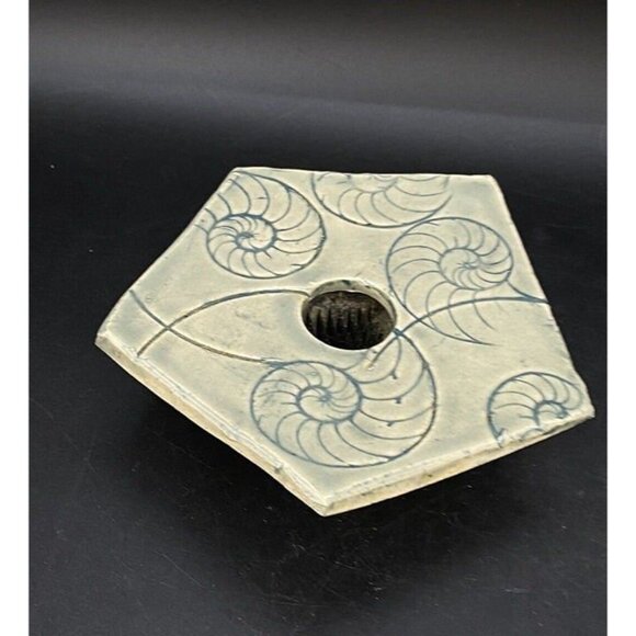 Studio Pottery Ikebana Flower Frog Vase Nautilus Sea Shell Nautical - Picture 8 of 10